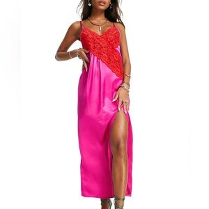 NWT Topshop Contrast Lace Color Block Satin Slip Dress